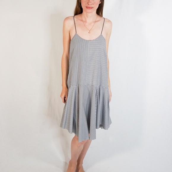 TIBI Drop-Waist Navy & White Stripe Cotton Dress - Picture 5 of 7